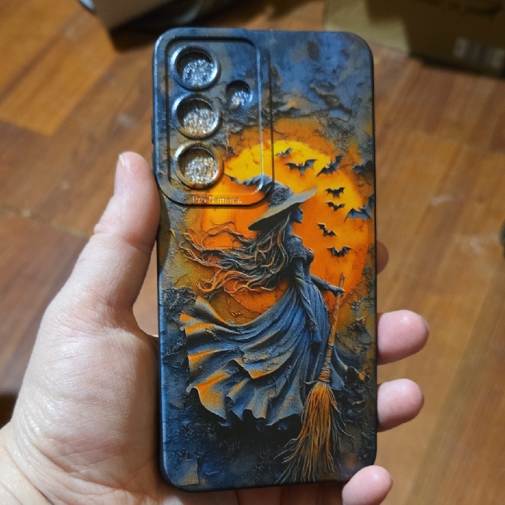 Witch Design Phone Case - Black and Orange For Galaxy S24
